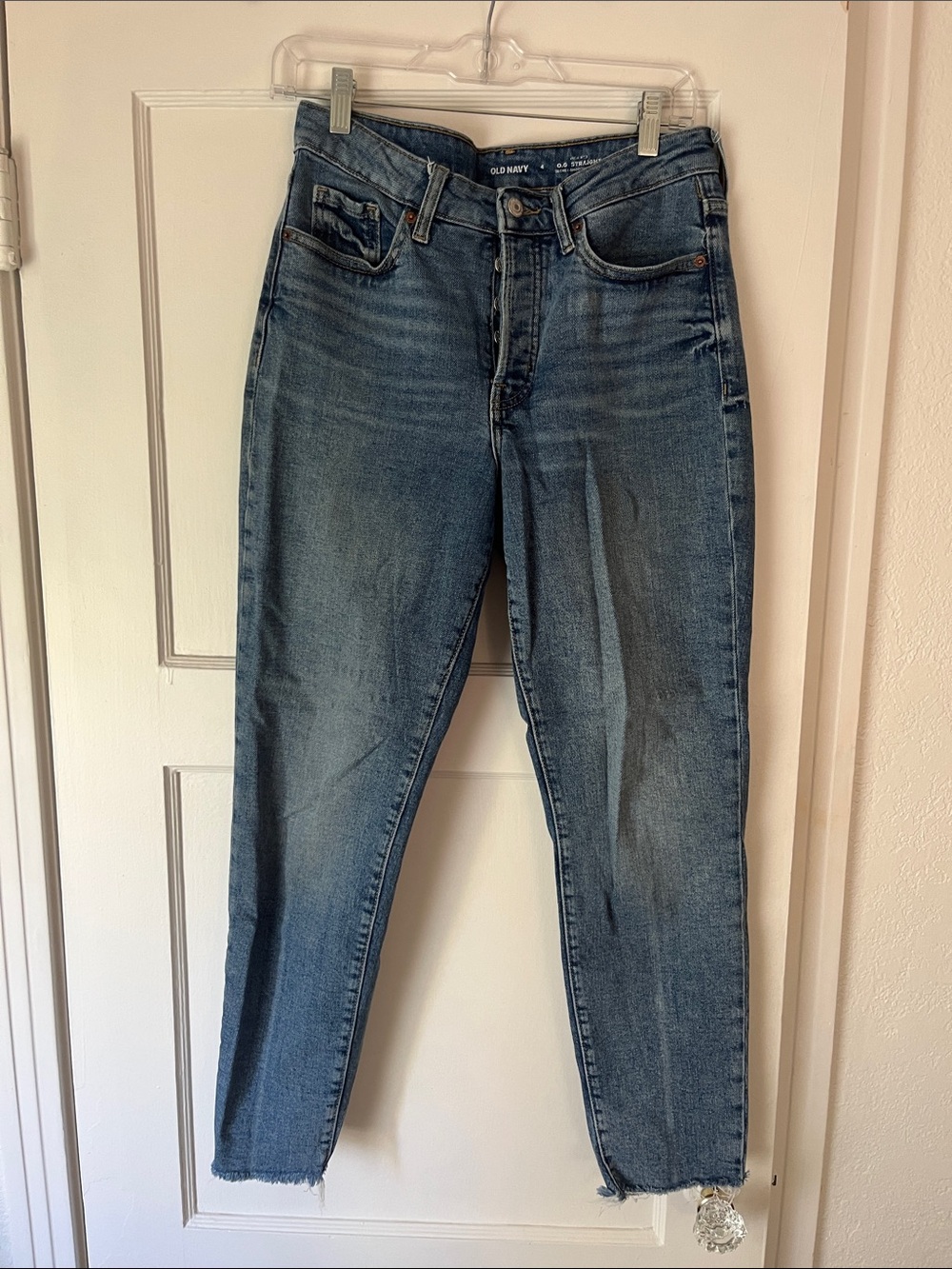 Old Navy Blue High-Rise Straight Jeans with Raw Hem